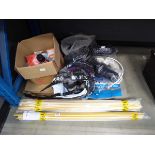 Plastic strips, plastic conduit, plumbing fittings, cable, etc