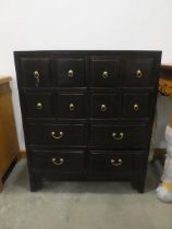 Oriental export dark lacquer style multi drawer cabinet