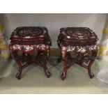 Pair of Oriental export mother of pearl inlaid stands