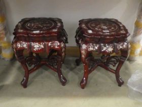 Pair of Oriental export mother of pearl inlaid stands