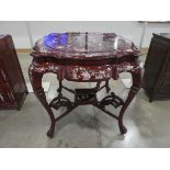 Oriental export mother of pearl inlaid redwood centre table