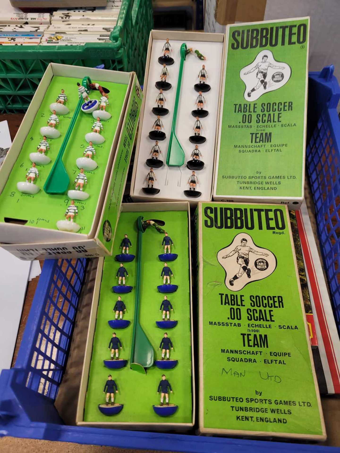 6 boxes containing Subbuteo teams, play worn Diecast, board games and Scalextric track - Image 4 of 4