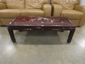 Oriental export mother of pearl inlaid redwood coffee table