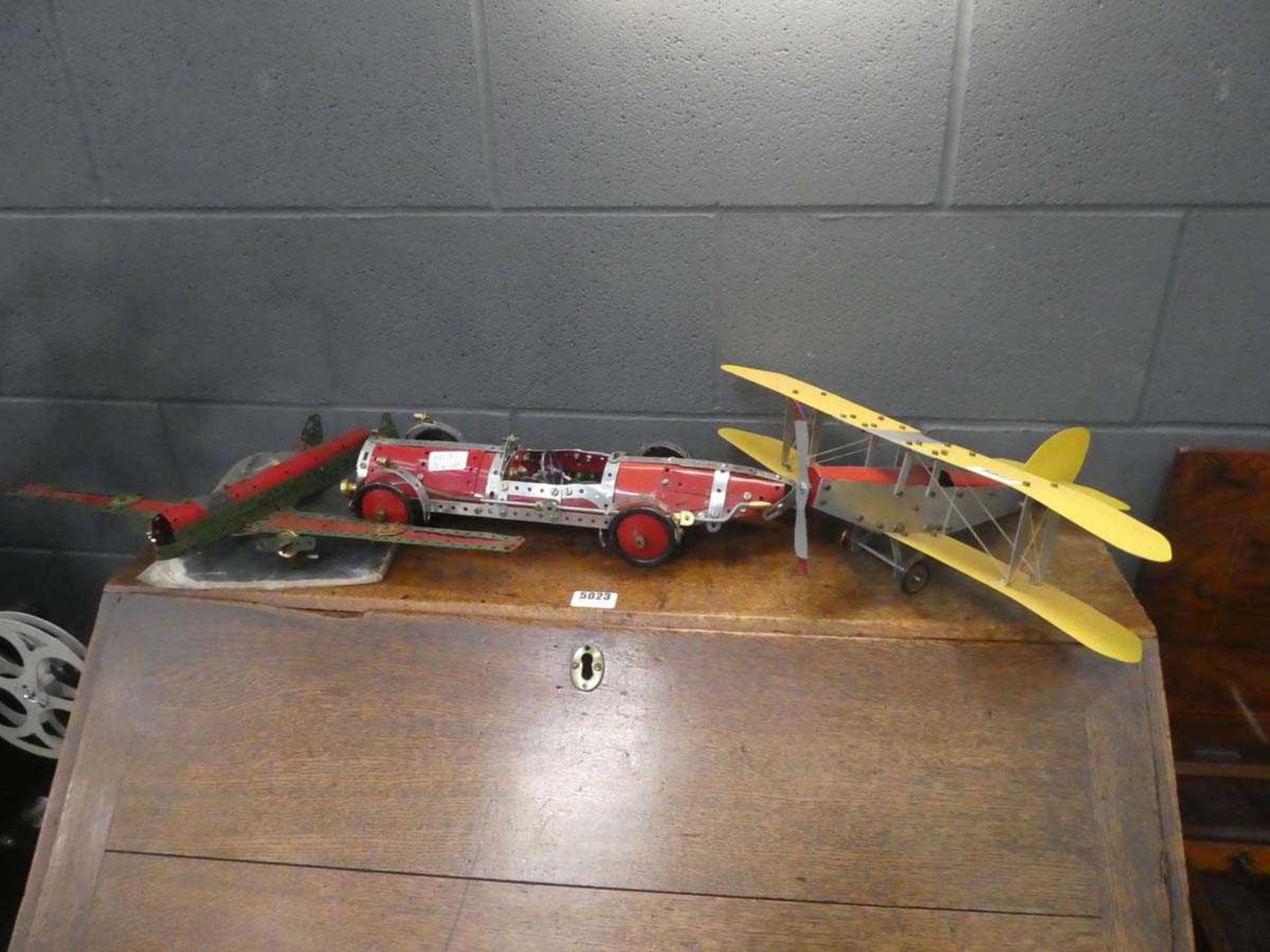 3 Meccano models comprising of plane, glider and motor vehicle