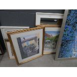 Cream framed mirror and 2 limited edition prints by Wood depicting cottage scenes