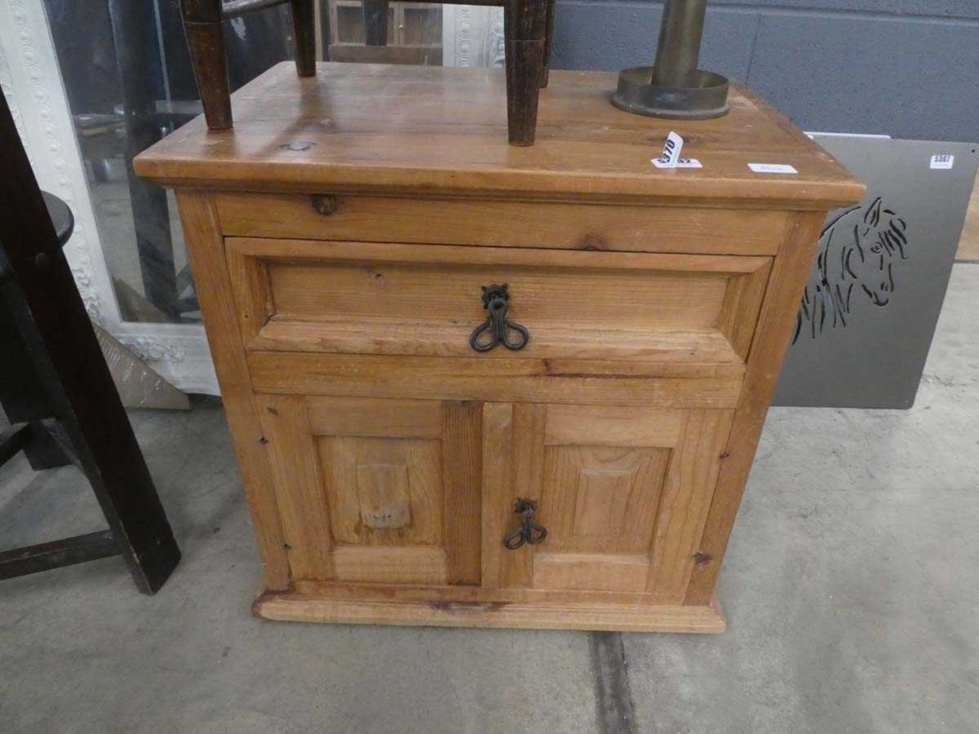 Rustic pine cupboard with drawer over