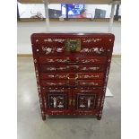 Oriental export mother of pearl inlaid redwood canteen cabinet