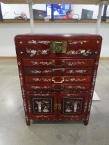 Oriental export mother of pearl inlaid redwood canteen cabinet