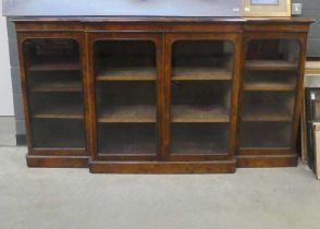 Late 19th/ early 20th century burrwood breakfront 4 door glazed display cabinet/bookcase Approx