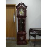 Oriental export mother of pearl and redwood long case clock