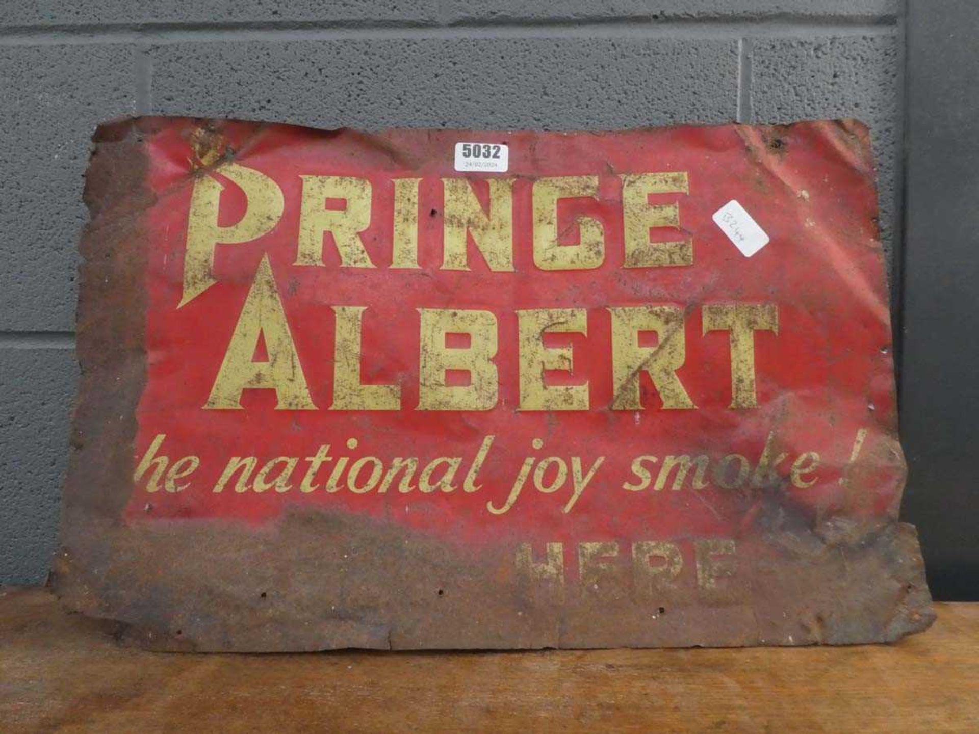 Tin sign advertising Prince Albert Poor condition