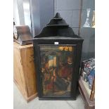 Ebonised corner cabinet painted with a court scene