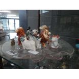 Pressed glass dish and a selection of china animal ornaments