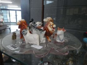 Pressed glass dish and a selection of china animal ornaments