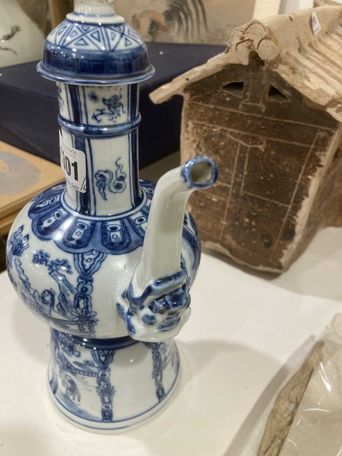 A Chinese blue and white teapot and cover, decorated with oxen in traditional landscapes, h. 12.5 - Image 22 of 24