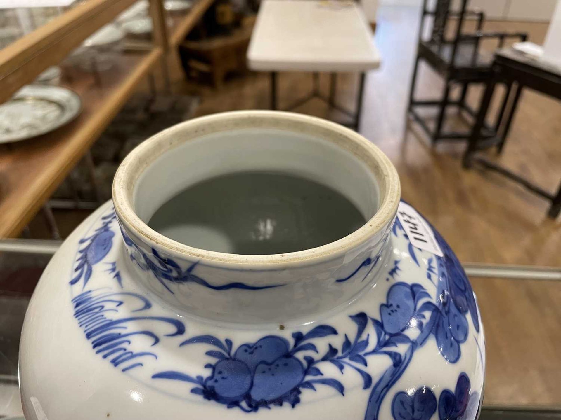 A Chinese blue and white blossom pattern brush pot of cylindrical form on a fixed hardwood base, - Image 20 of 54