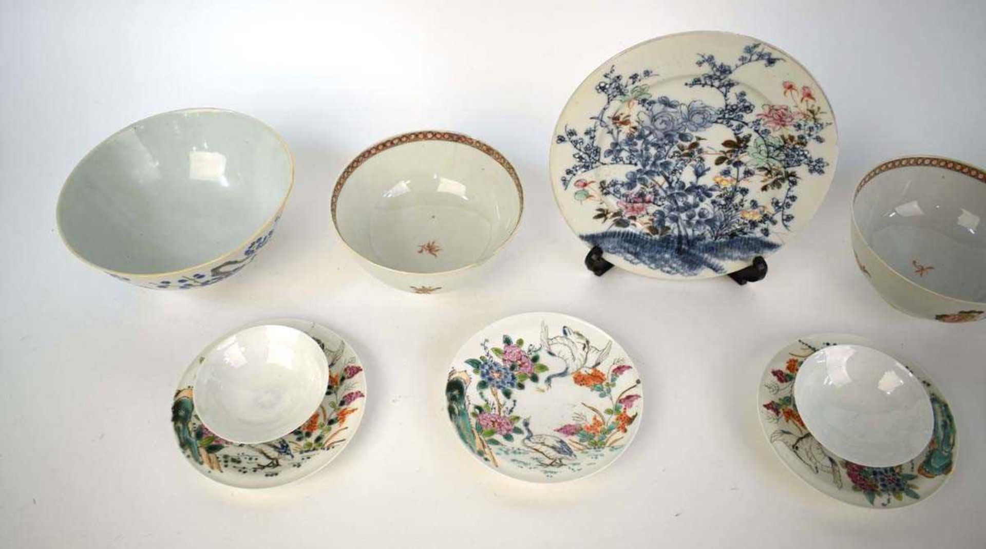 A group of Japanese eggshell porcelain including five saucers, each decorated in coloured enamels - Image 2 of 13