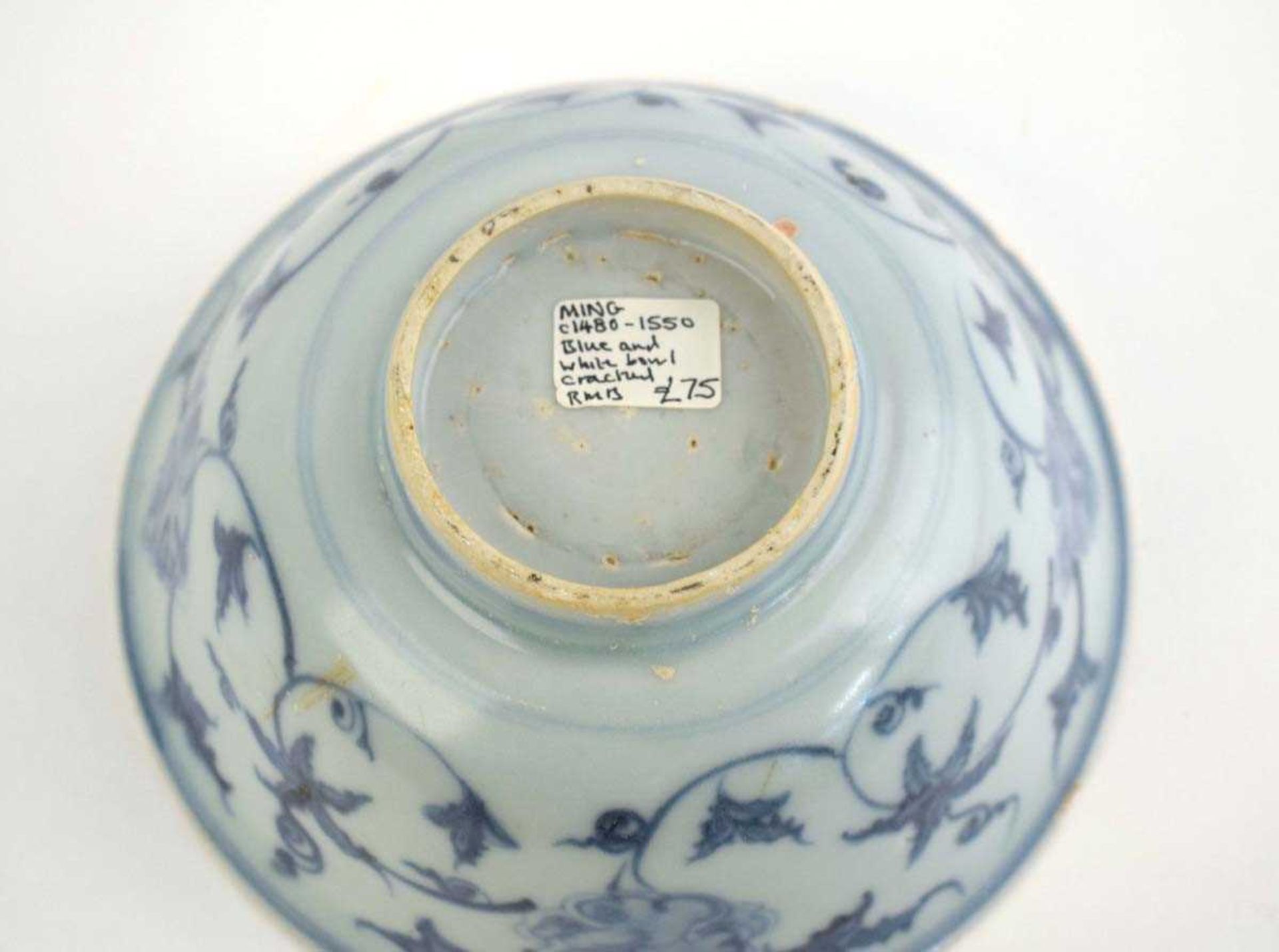 A Chinese blue and white bowl of flared form, externally decorated with scrolls of stylised - Image 6 of 22