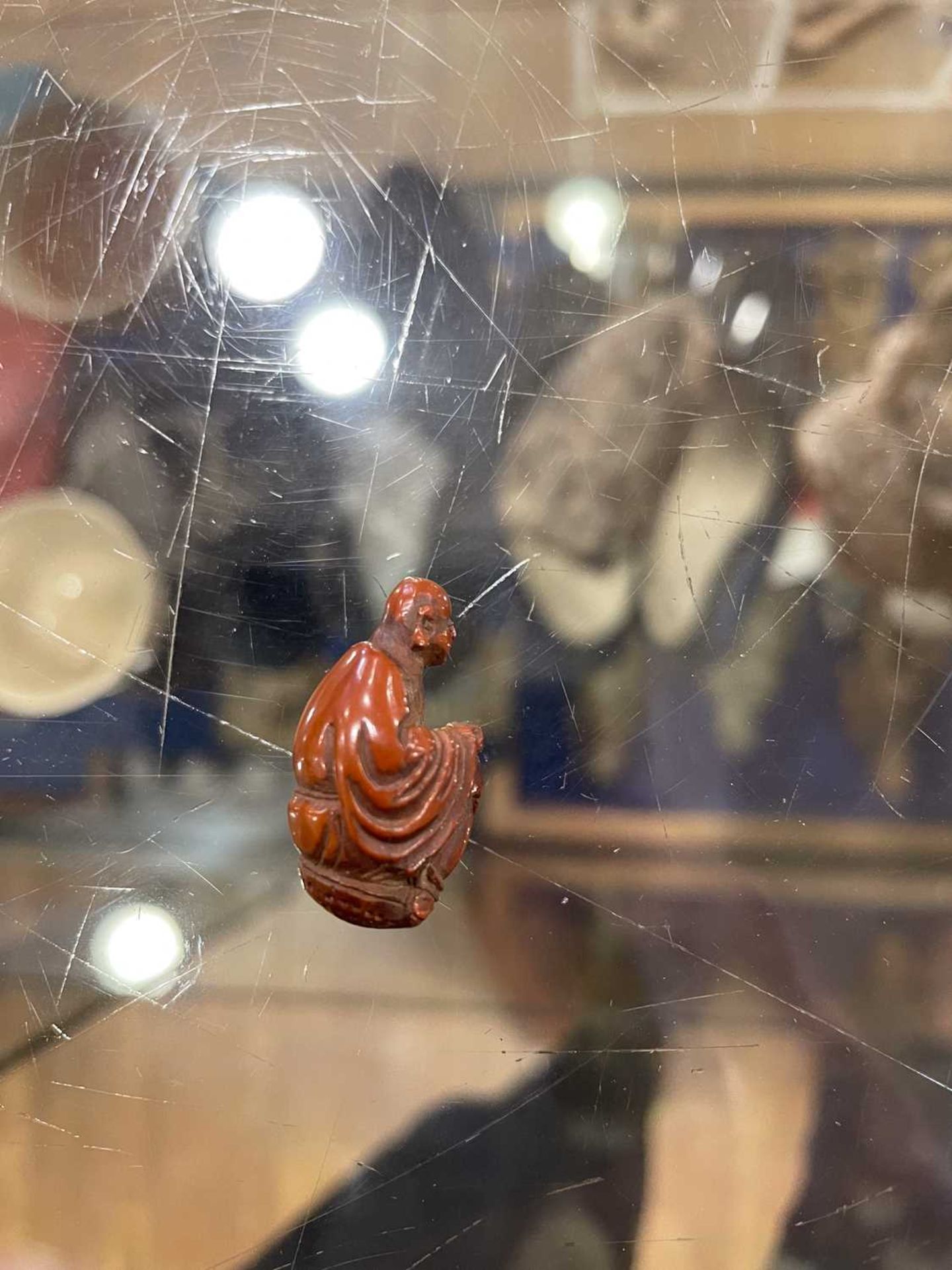 A group of Oriental collectables including a carved walnut, a sakura bark lined jar, inkstones, a - Image 8 of 11