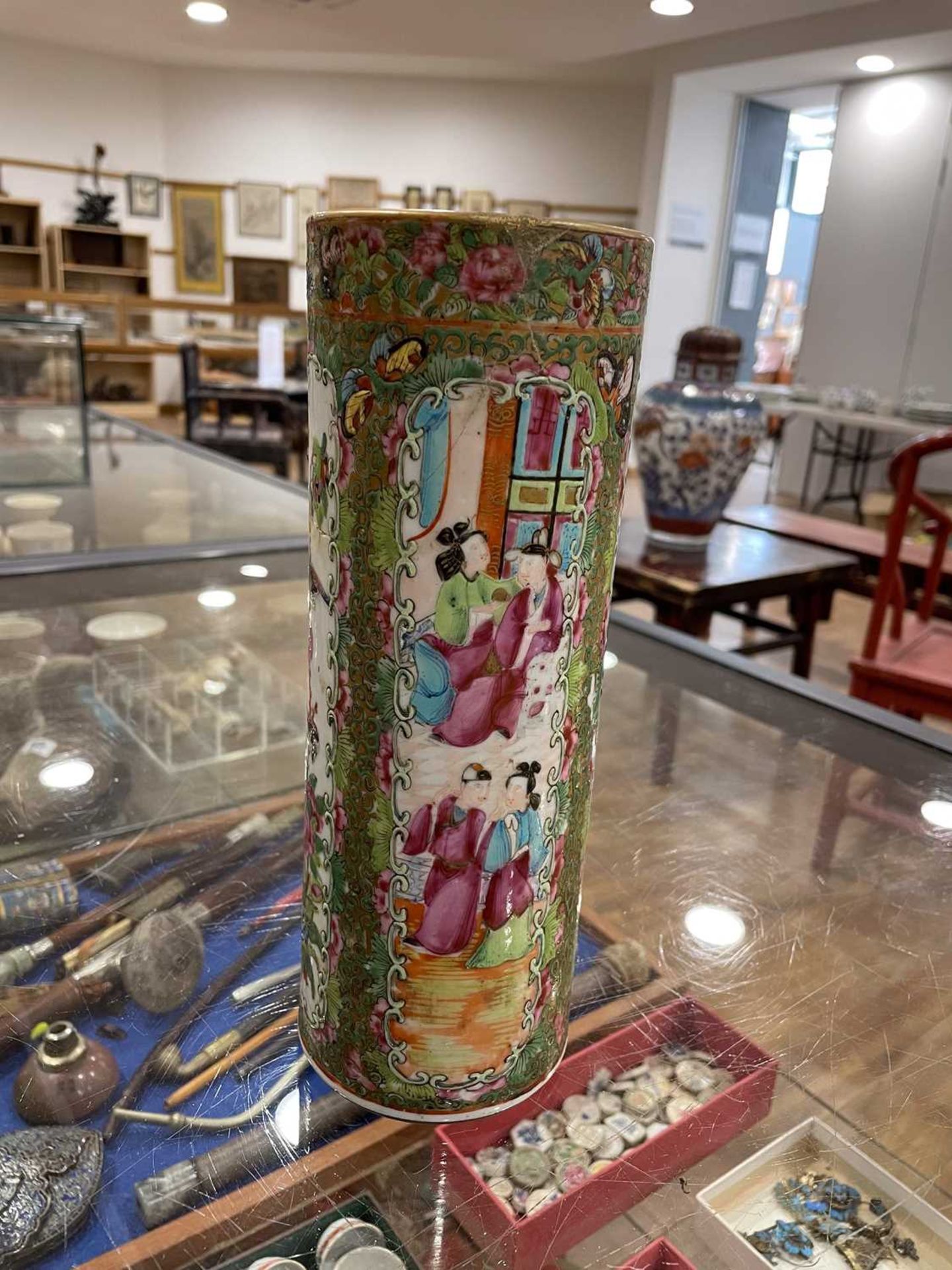 A Cantonese teapot and cover of squat form, typically decorated in coloured enamels with traditional - Image 51 of 70