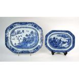 A Chinese blue and white willow pattern charger of typical form, w. 40.5 cm, together with a similar