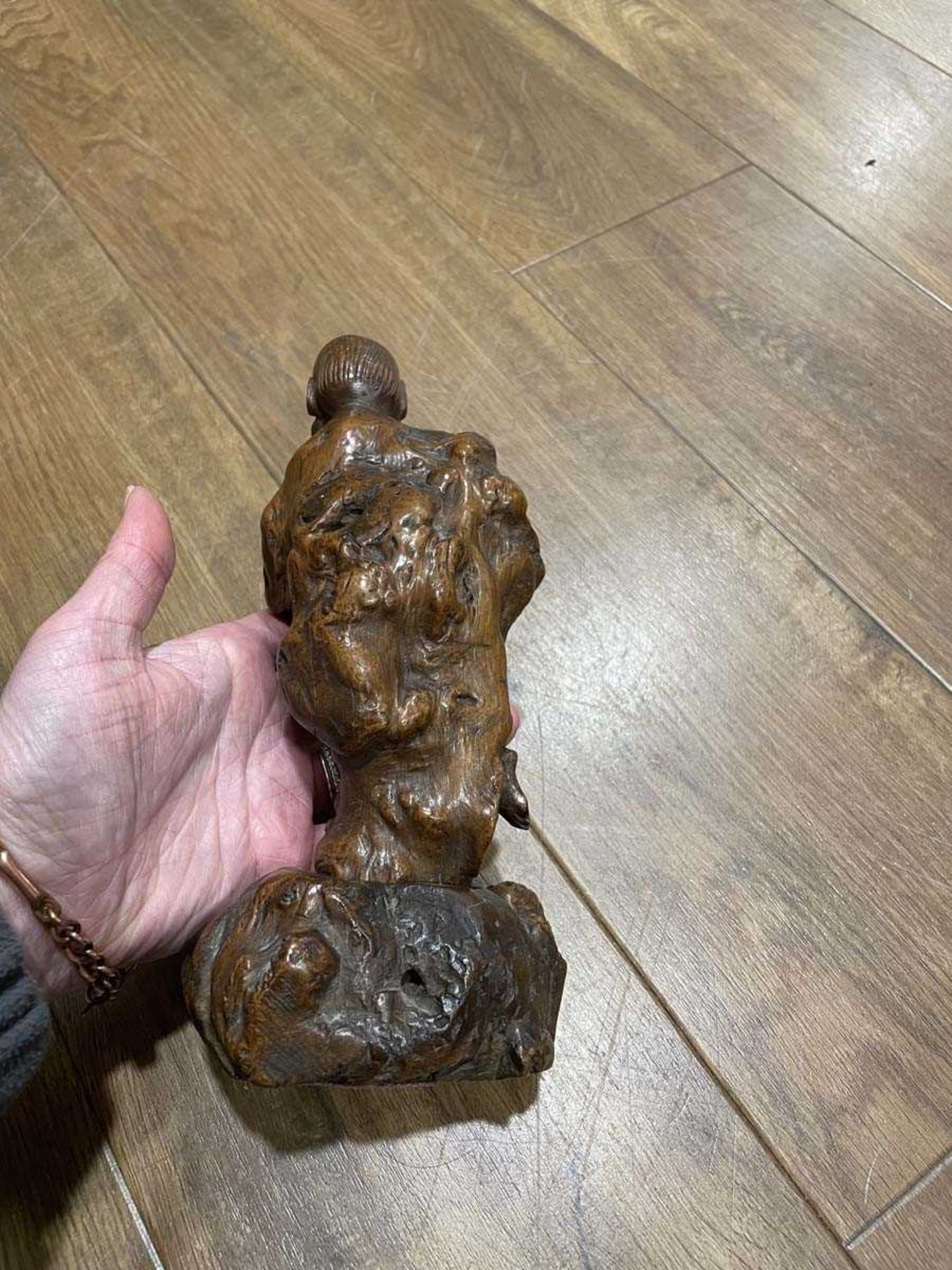 A Chinese carved wood figure modelled as a fisherman and his catch, h. 18 cm, together with ten - Bild 19 aus 62