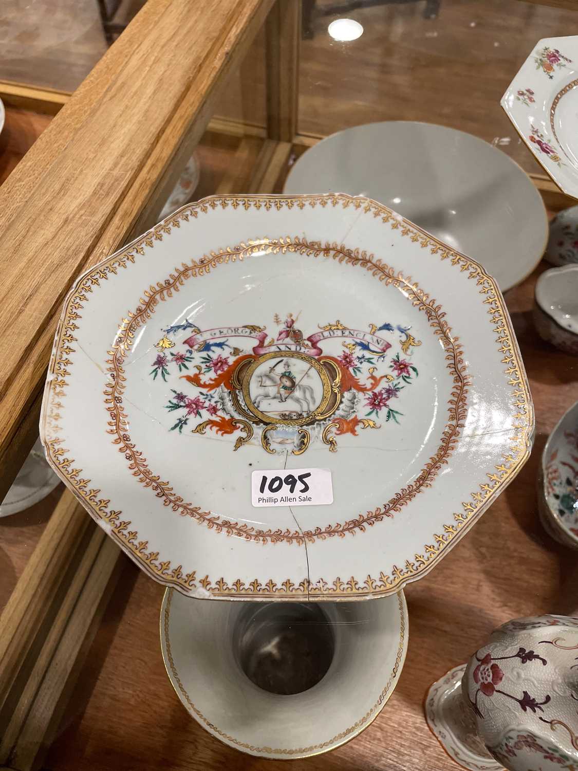A Chinese Export armorial dish, decorated in coloured enamels with traditional figures and the (?) - Image 16 of 41