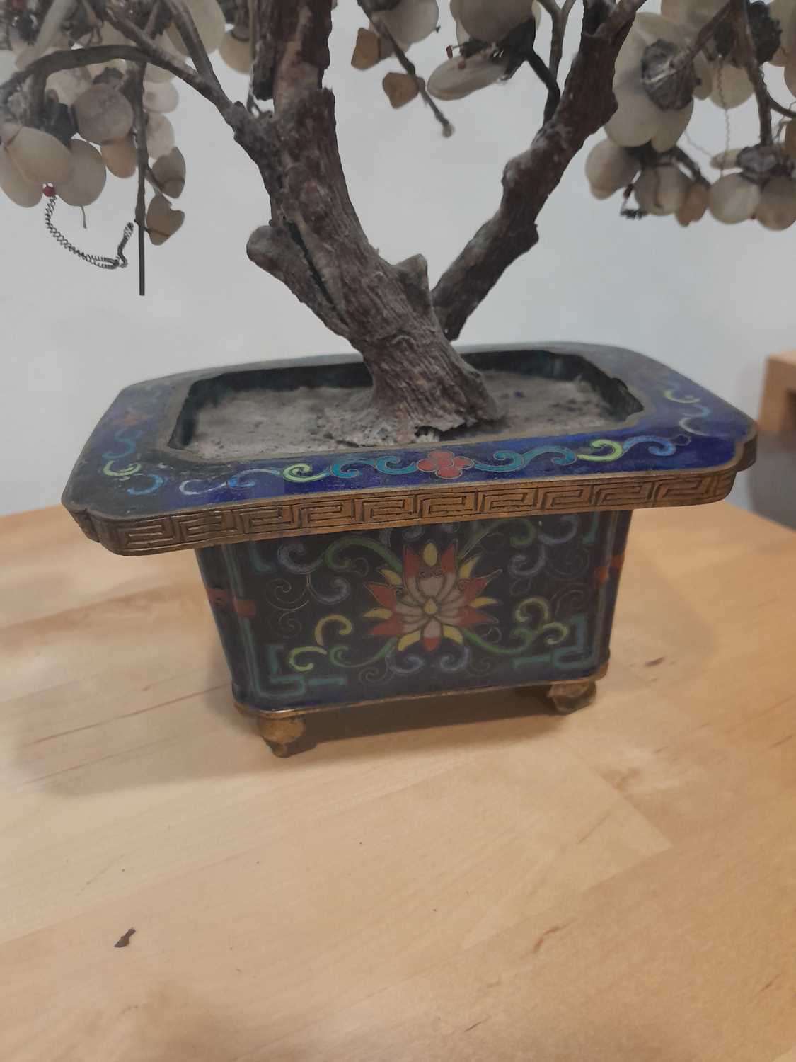 A pair of 19th century Chinese cloisonné enamelled vases, each containing a faux bonsai tree, h. - Image 30 of 31