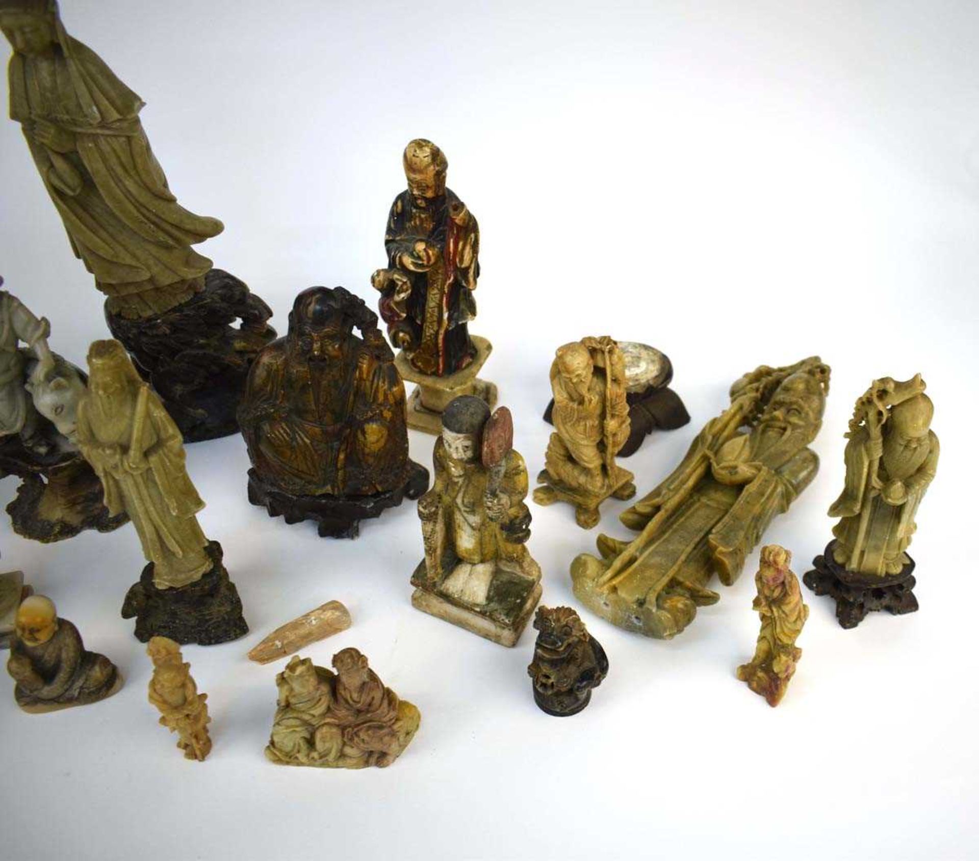 Twenty-five Chinese carved soapstone and other figures including an example of Guanyin, h. 35.5 - Image 5 of 30