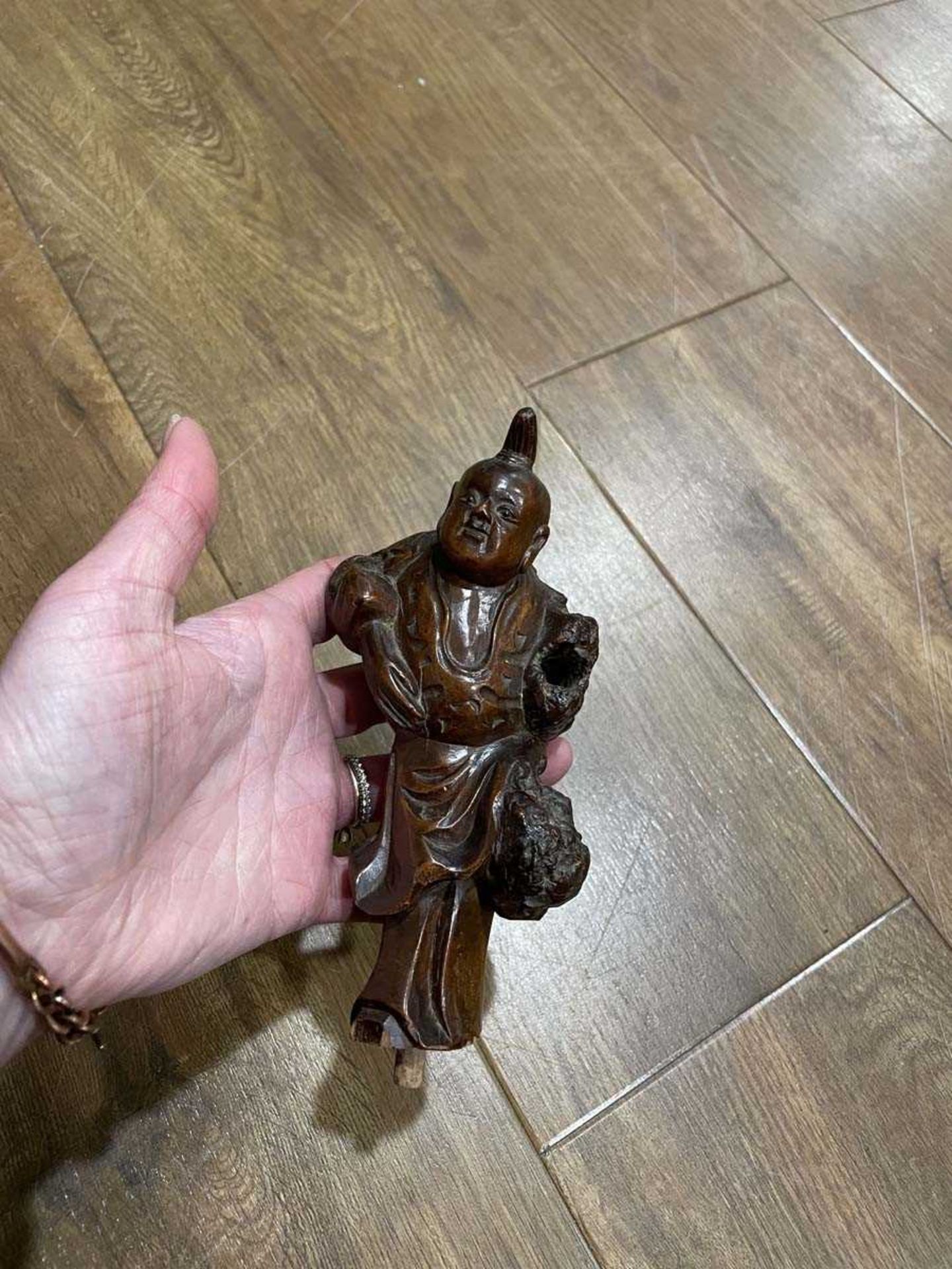 A Chinese carved wood figure modelled as a fisherman and his catch, h. 18 cm, together with ten - Image 57 of 62