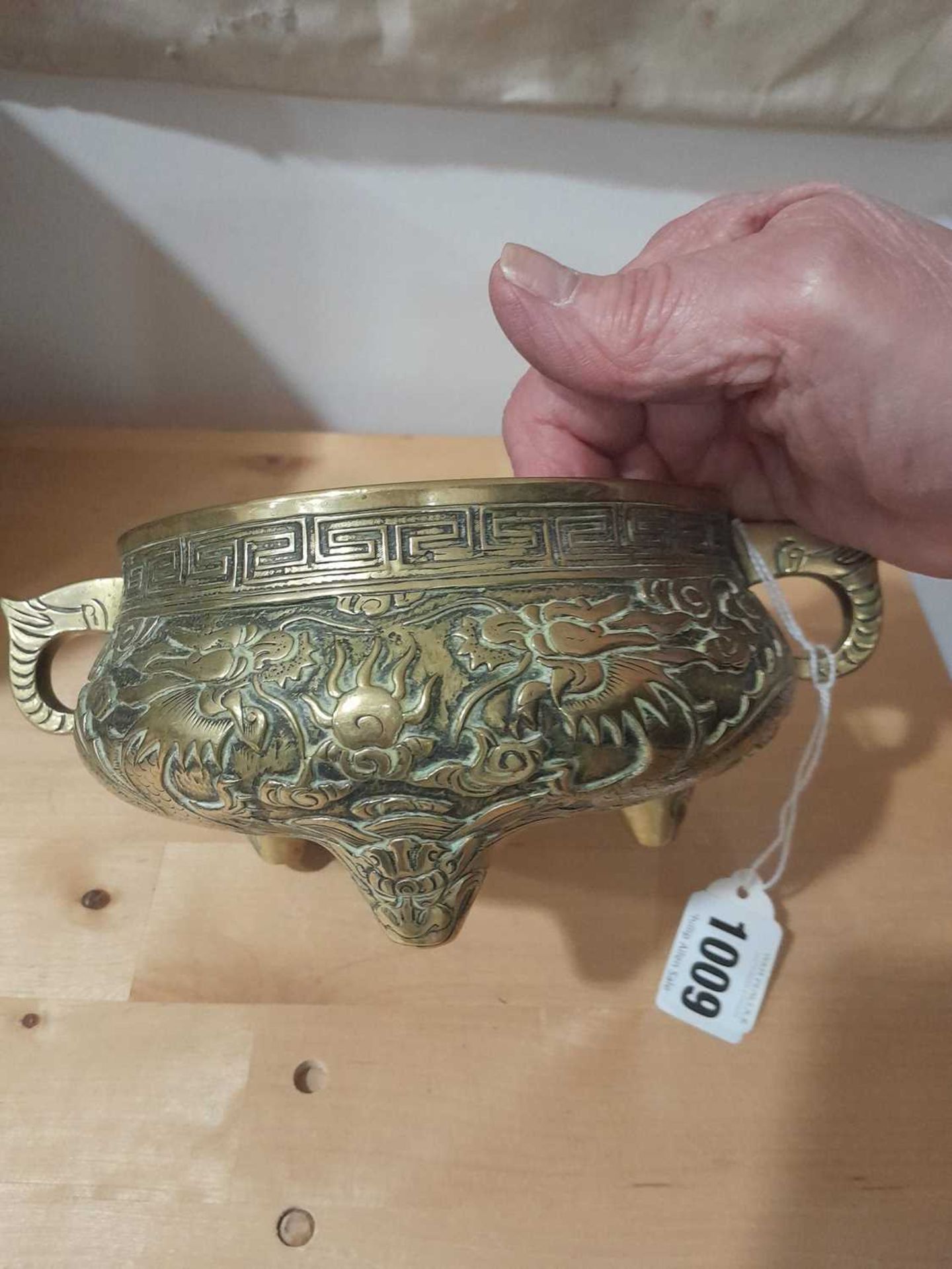 A 19th century Chinese bronze two handled censer relief decorated with stylised dragons on three - Image 11 of 15