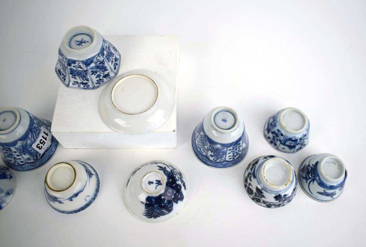 Twelve 18th century and later Chinese blue and tea bowls, cups etc., including a pair of cups - Image 8 of 14