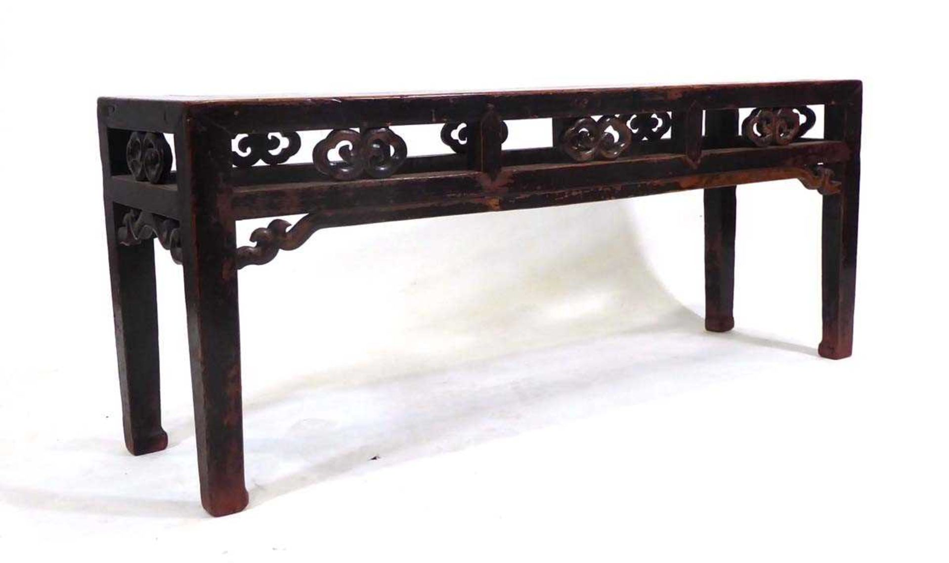 A Chinese hardwood bench of typical form, w. 120 cm, h. 48 cm, d. 32 cm *from the collection of - Image 3 of 3