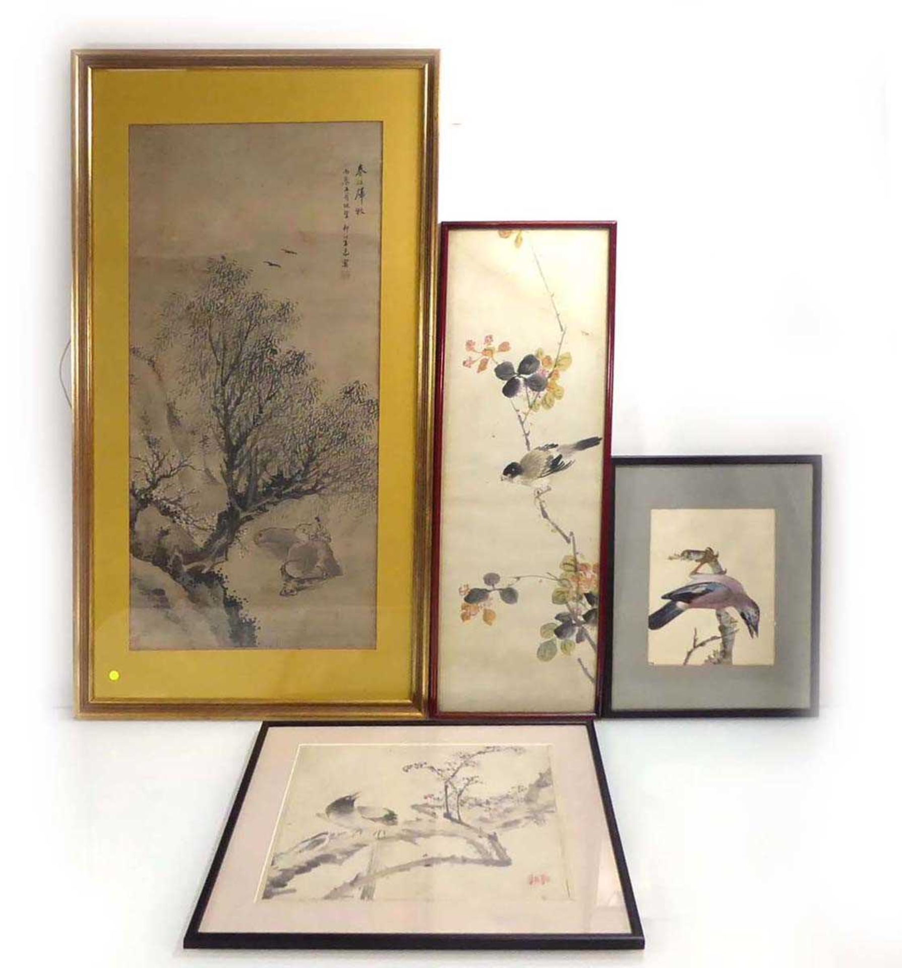 A Chinese monochrome painting depicting a water buffalo and rider, signed, 72 x 33 cm, together with