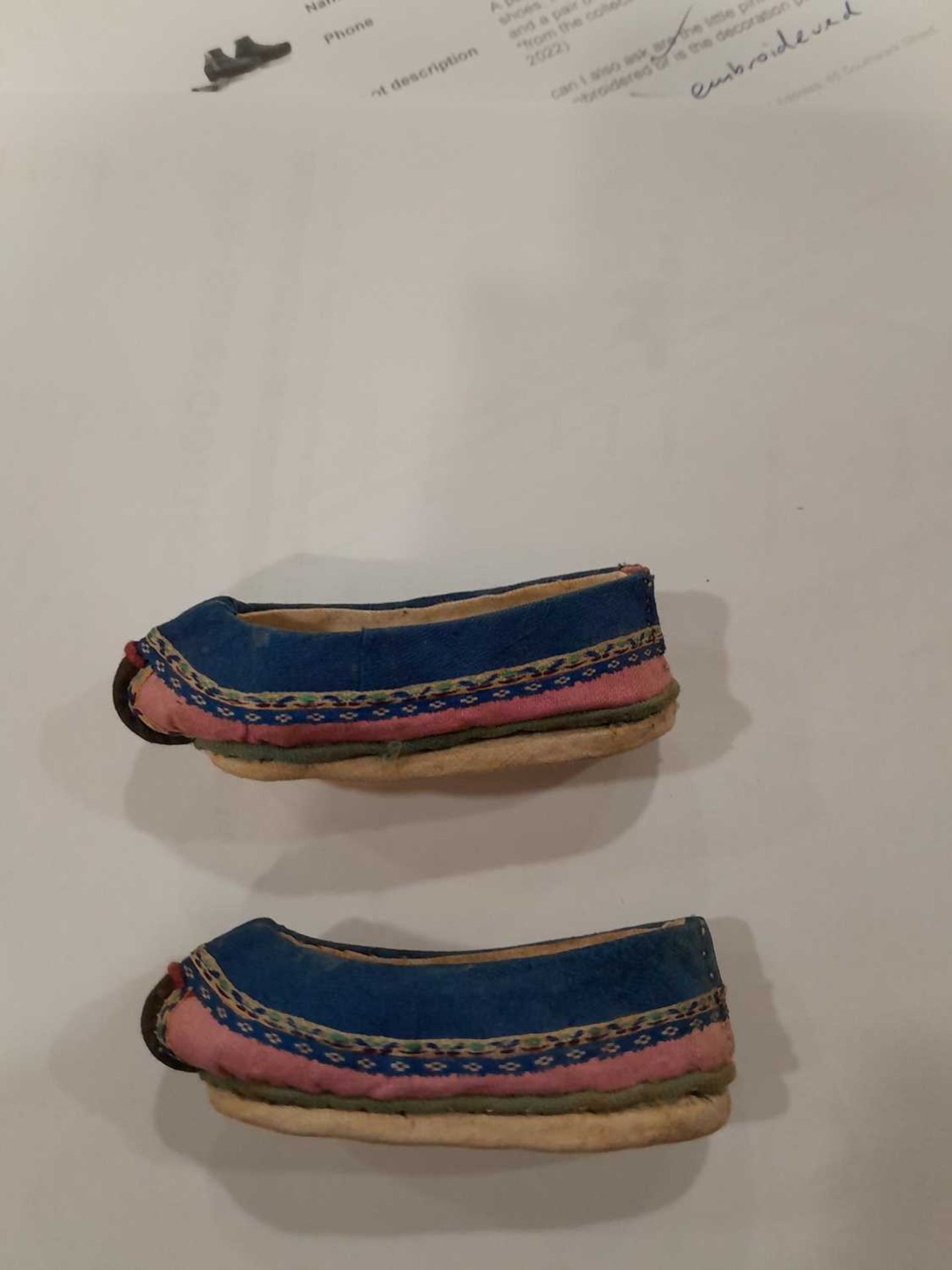 A pair of Chinese embroidered silk 'lotus' shoes, l. 11.5 cm, two further pairs of shoes and a - Image 6 of 14