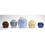 Thirteen Chinese ginger jars of typical form including a provincial example, h. 15 cm, blue and