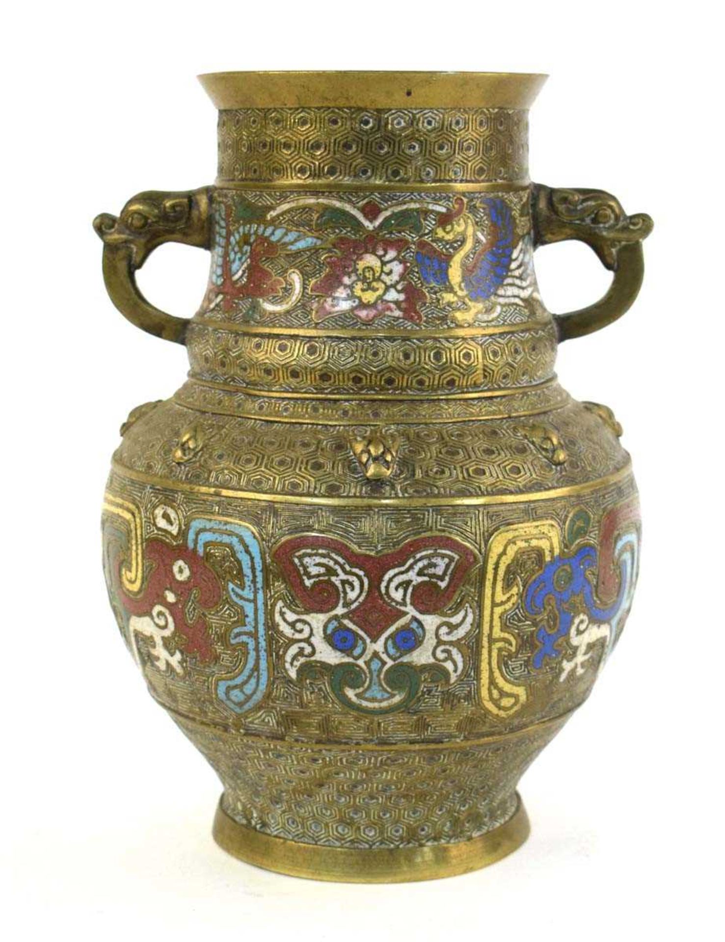 A 19th century Chinese champlevé enamelled vase, the pair of handles above a body decorated with - Image 2 of 18