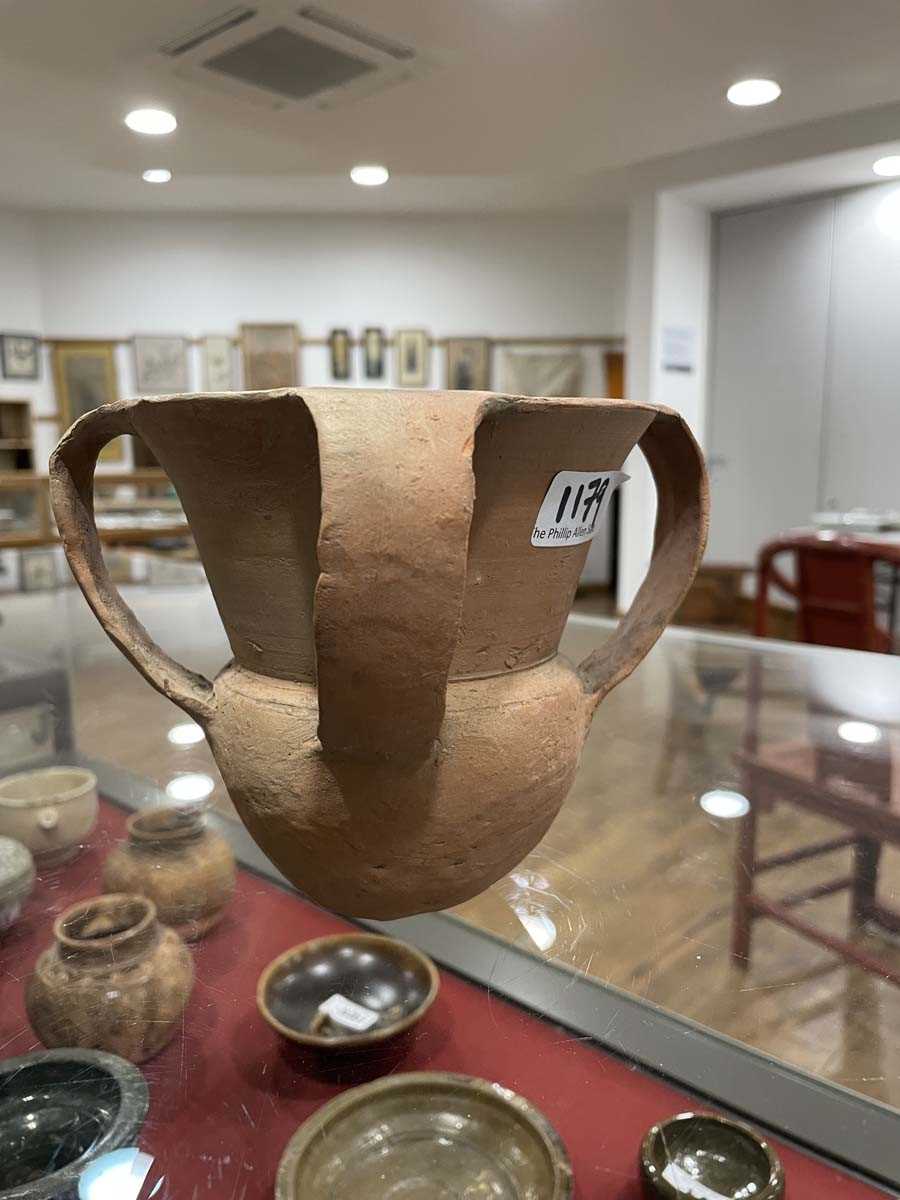 A Chinese archaic pottery two handled vase of typical form decorated in a black glaze, h. 18 cm, - Image 21 of 58