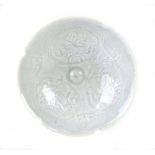 A small Chinese shallow celadon dish of flowerhead form decorated with stylised foliate motifs, d.