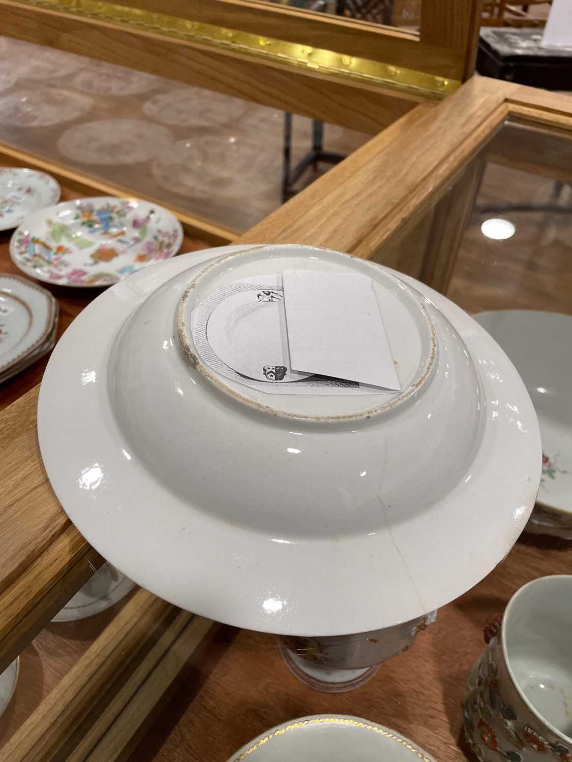 A Chinese Export armorial dish, decorated in coloured enamels with traditional figures and the (?) - Image 5 of 41