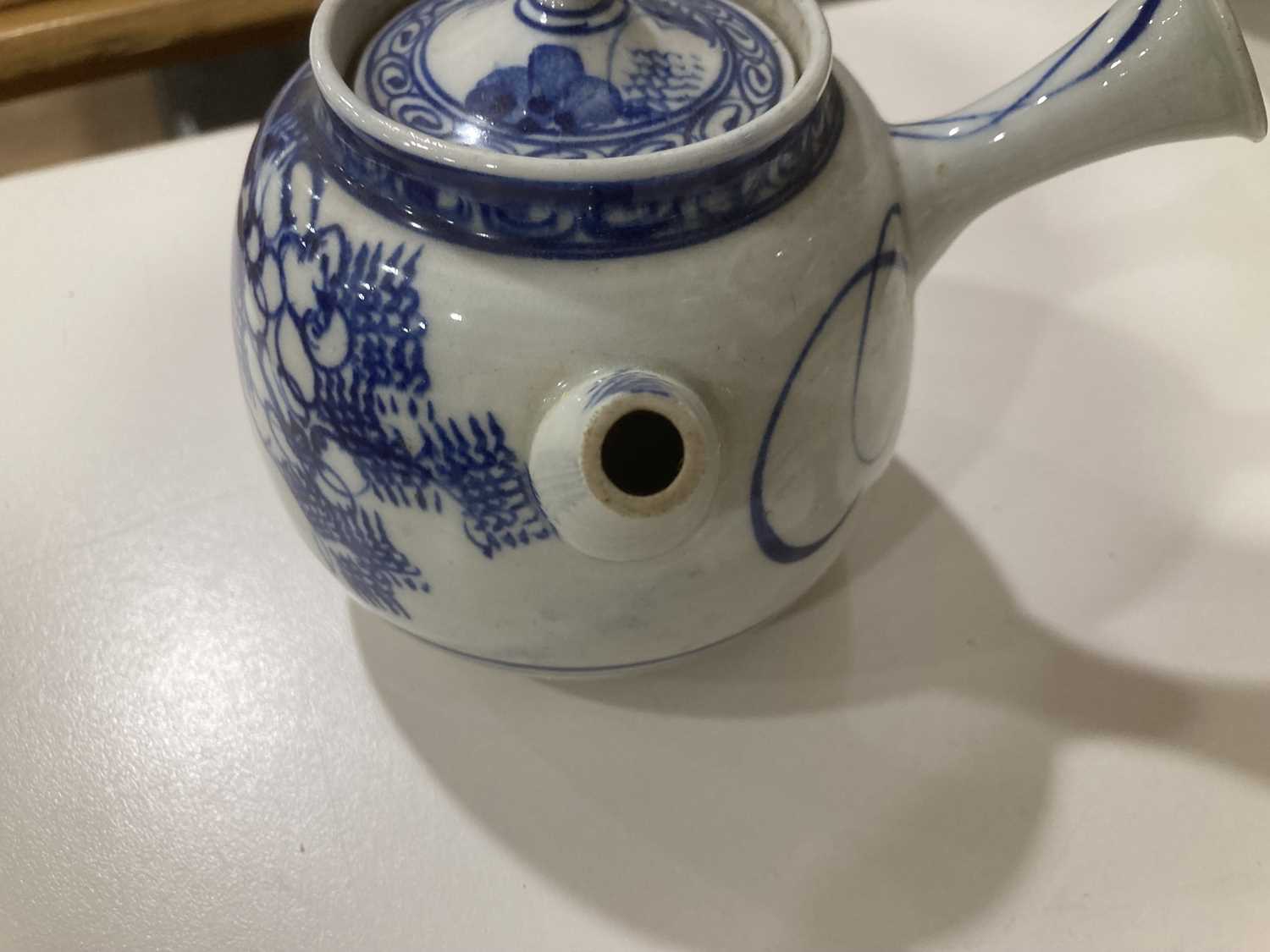 A Chinese blue and white teapot and cover, decorated with oxen in traditional landscapes, h. 12.5 - Image 9 of 24