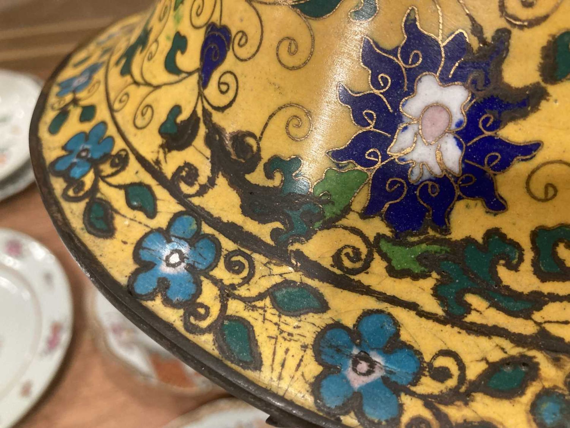 A 19th century Chinese cloisonné jardinière of oval form, decorated with floral motifs within a - Bild 19 aus 19
