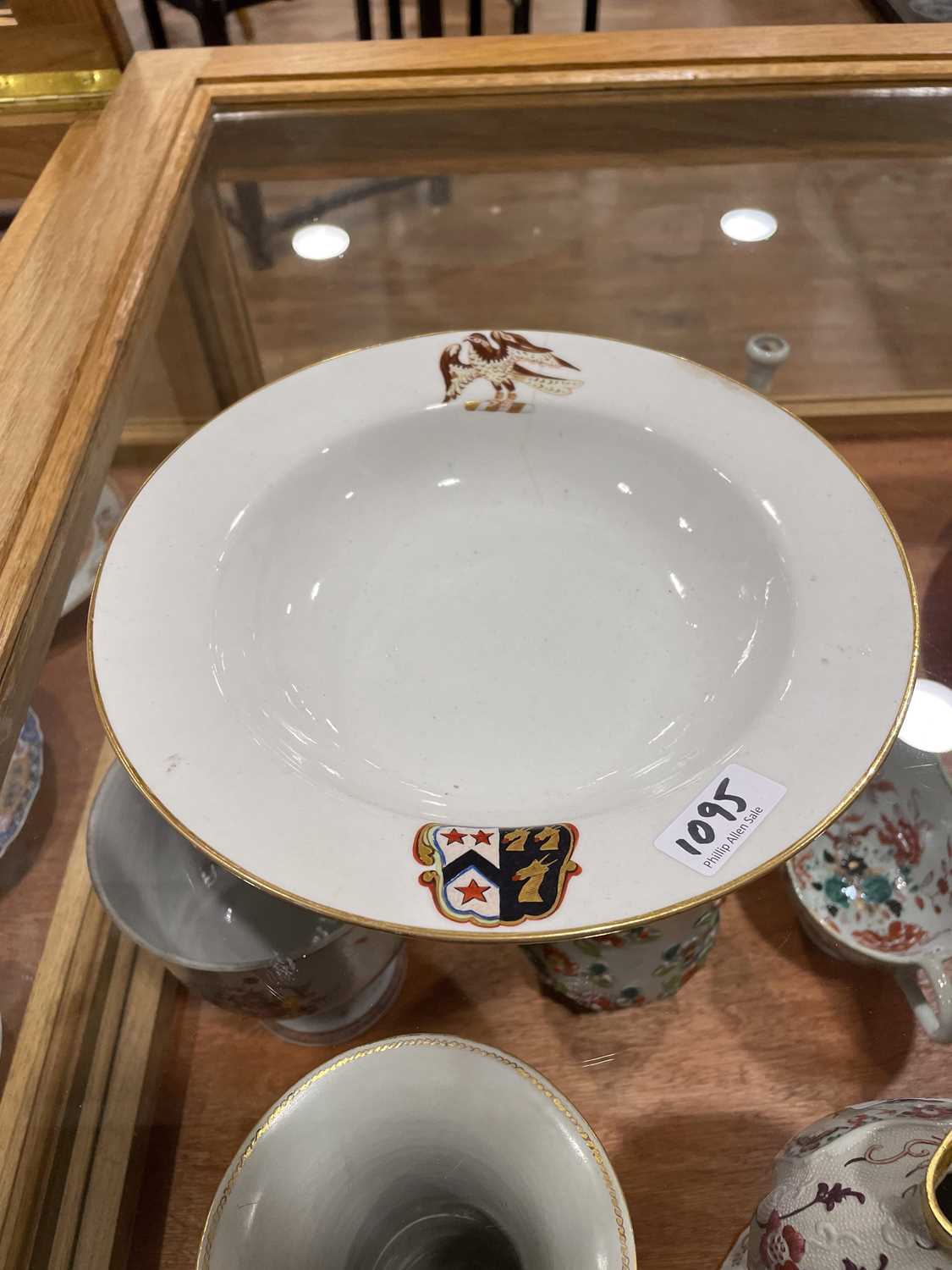 A Chinese Export armorial dish, decorated in coloured enamels with traditional figures and the (?) - Image 12 of 41