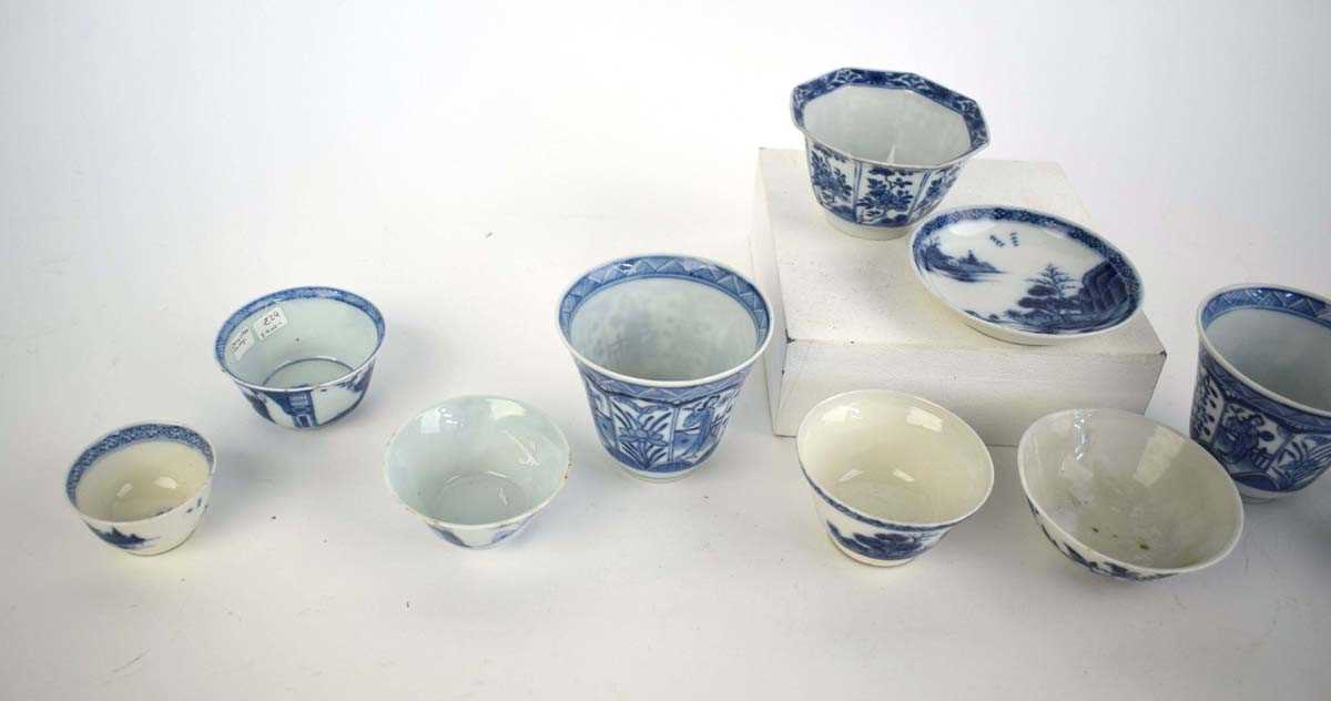 Twelve 18th century and later Chinese blue and tea bowls, cups etc., including a pair of cups - Image 2 of 14