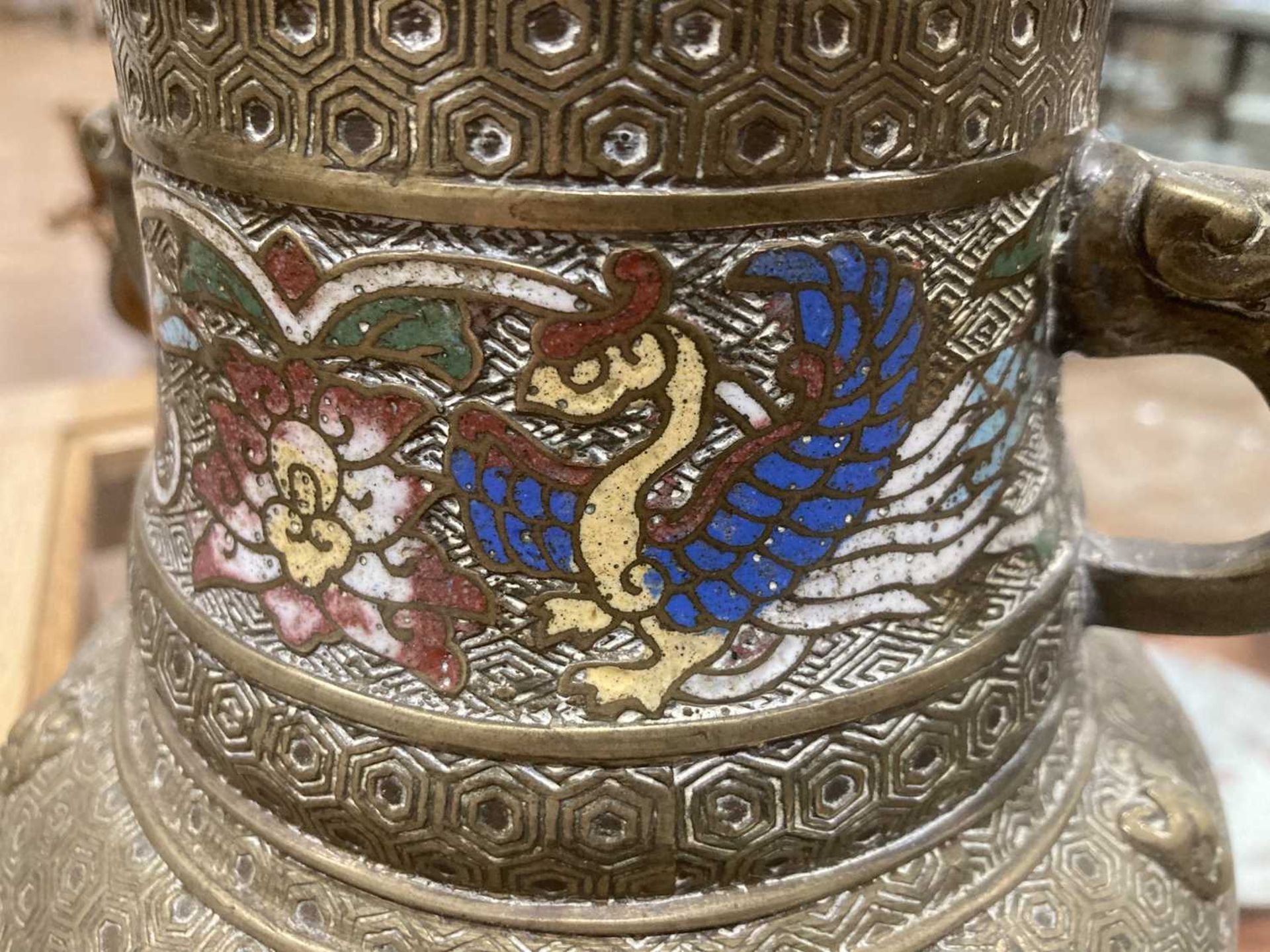 A 19th century Chinese champlevé enamelled vase, the pair of handles above a body decorated with - Image 12 of 18