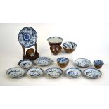 Fifteen items of Batavia porcelain, each decorated in a blue and white underglaze pattern, including