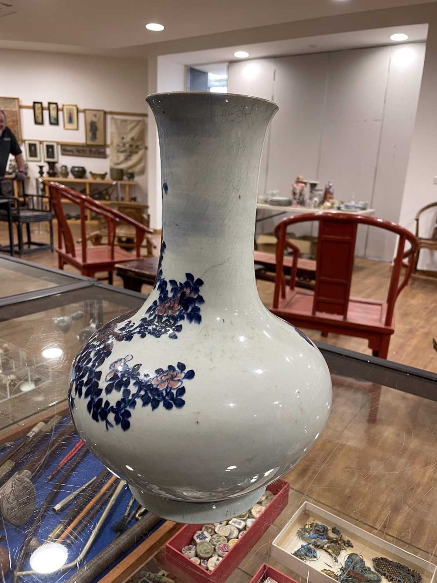 A Chinese baluster vase decorated with dragons and blossoming branches on a pale blue ground, h. - Image 10 of 32