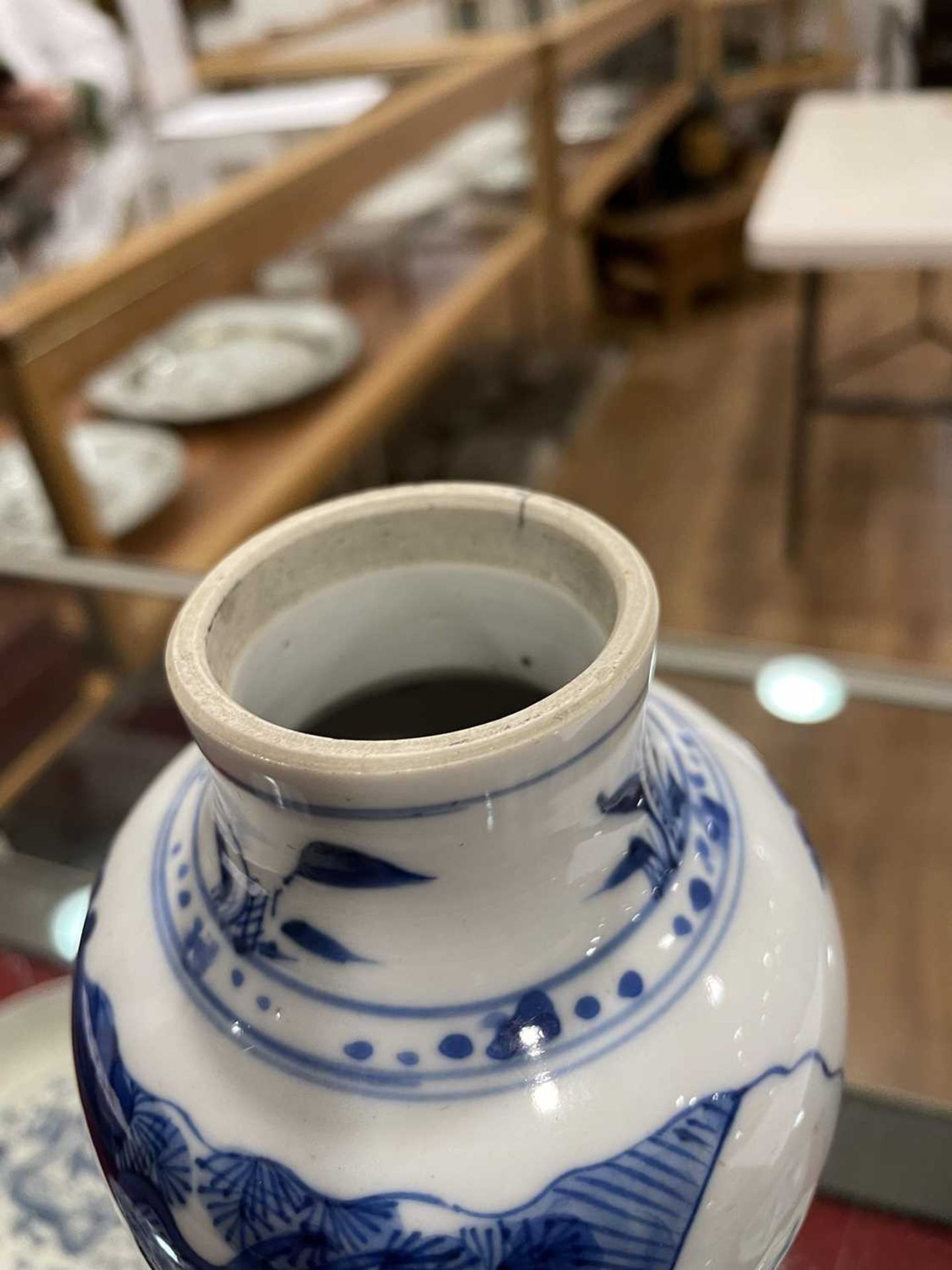 A Chinese blue and white blossom pattern brush pot of cylindrical form on a fixed hardwood base, - Image 33 of 54