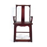 A Chinese stained elm yoke-back side chair, h. 110 cm, w. 53 cm *See lots 1292 and 1301 in Sotheby's