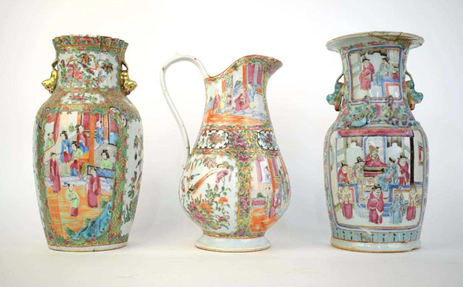 A Cantonese water jug, typically decorated in coloured enamels with traditional figures, insects and - Image 3 of 8